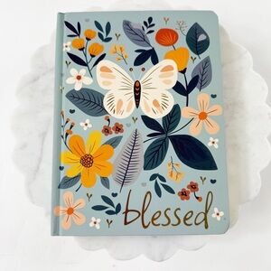 159. “Blessed” Floral Butterfly Teal Orange Cream Hardcover Journal